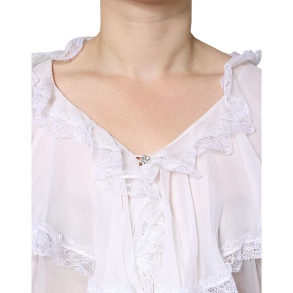 Dolce & Gabbana Lace Trim Chiffon Blouse Women White Tops & T-Shirts